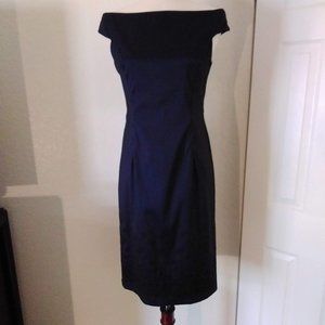 Pretty Good Vintage Dress Midnight Blue Midi Off the Shoulder Sleeveless Small